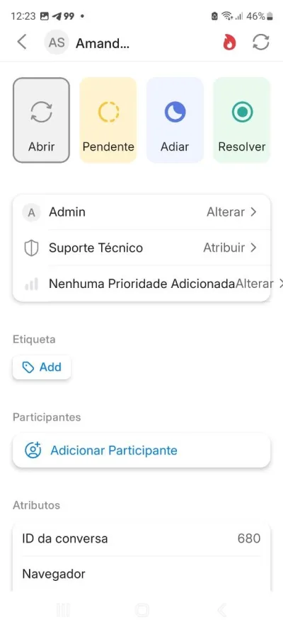 Ações disponíveis na conversa